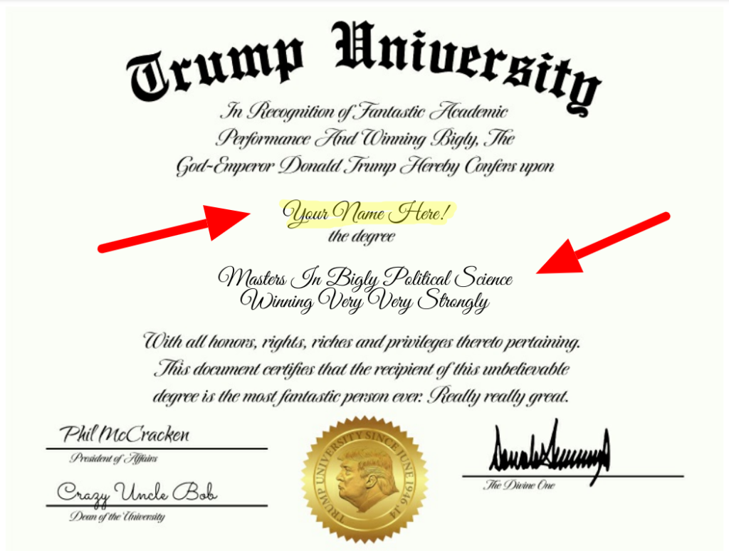 Trump University - Free Diploma - Home - Flag Research
